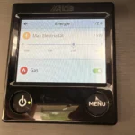 Bedienteil der Alde-Heizung im Menü Energie, Max Elektrizität auf 2 kW gestellt, Gas eingeschaltet
